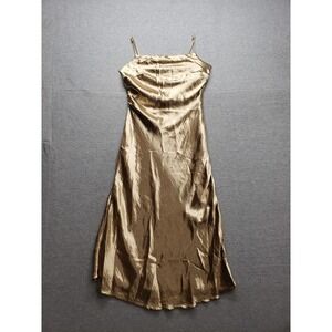 Anthropologie Women Slip Dress S Gold Satin Spaghetti Strap Square Neck Gown